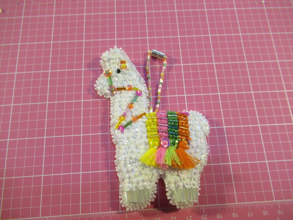 Llama ornament, materials used and link to YouTube&nbsp;channel
